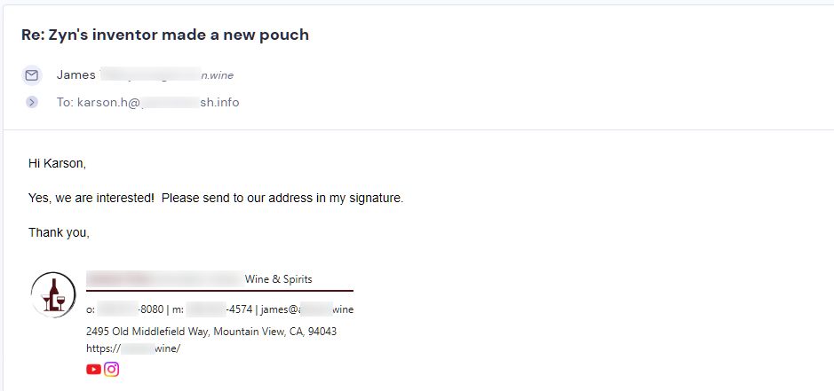 Retailer reply from Sesh Products